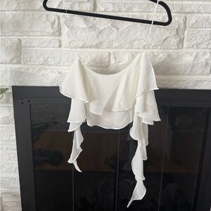 Zara Ivory Ruffled Spaghetti Strap Top